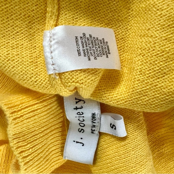 J. Society Women Yellow Distressed V-Neck Knit Pullover Sweater Top Small - Picture 4 of 7